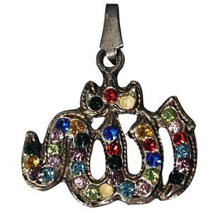 Vintage Multicolor Rhinestone Snake Pendant Charm Silver Tone Fashion Jewelry
